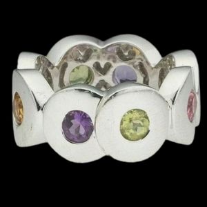 18k Gold Eternity Band Tourmaline Peridot Amethyst Citrine Ring Estate 11.6g